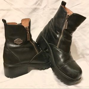 Harley Davidson Zip Up Ankle Boots Black Leather